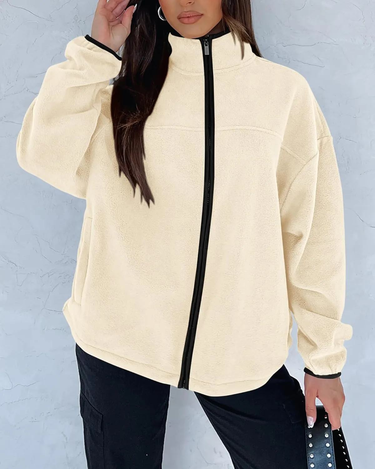 BTFBM Women's Fleece Jackets Fall Winter Clothes 2025 Stand Collar Outwear Jacket Zip Up Casual Fuzzy Coats Pockets