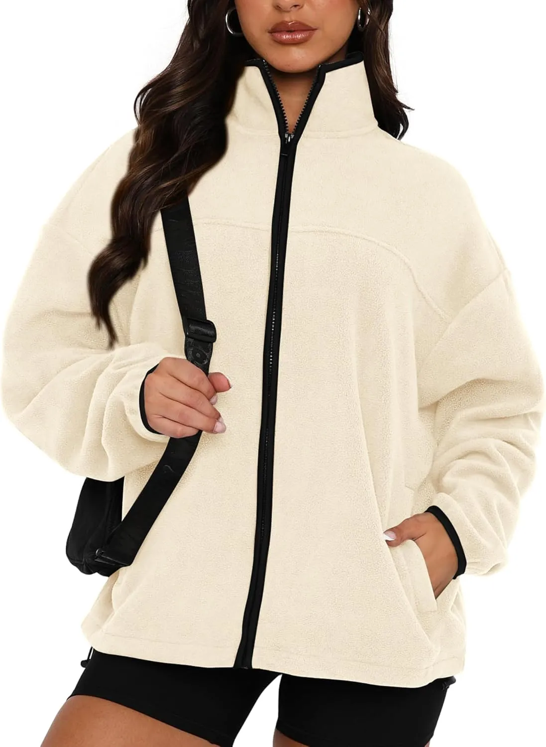 BTFBM Women's Fleece Jackets Fall Winter Clothes 2025 Stand Collar Outwear Jacket Zip Up Casual Fuzzy Coats Pockets