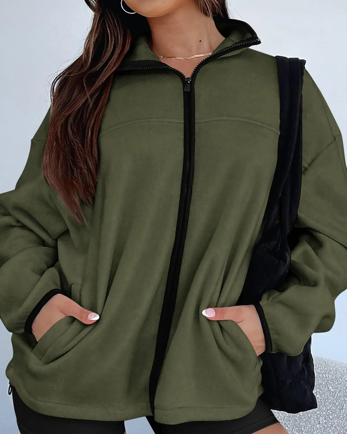 BTFBM Women's Fleece Jackets Fall Winter Clothes 2025 Stand Collar Outwear Jacket Zip Up Casual Fuzzy Coats Pockets