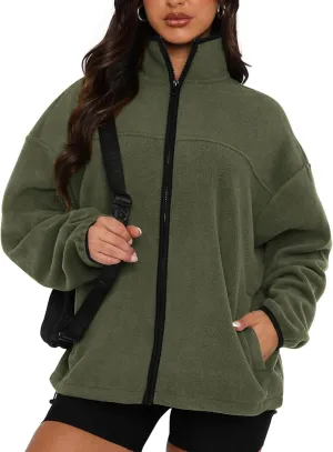 BTFBM Women's Fleece Jackets Fall Winter Clothes 2025 Stand Collar Outwear Jacket Zip Up Casual Fuzzy Coats Pockets