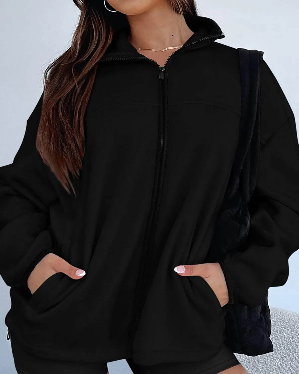 BTFBM Women's Fleece Jackets Fall Winter Clothes 2025 Stand Collar Outwear Jacket Zip Up Casual Fuzzy Coats Pockets