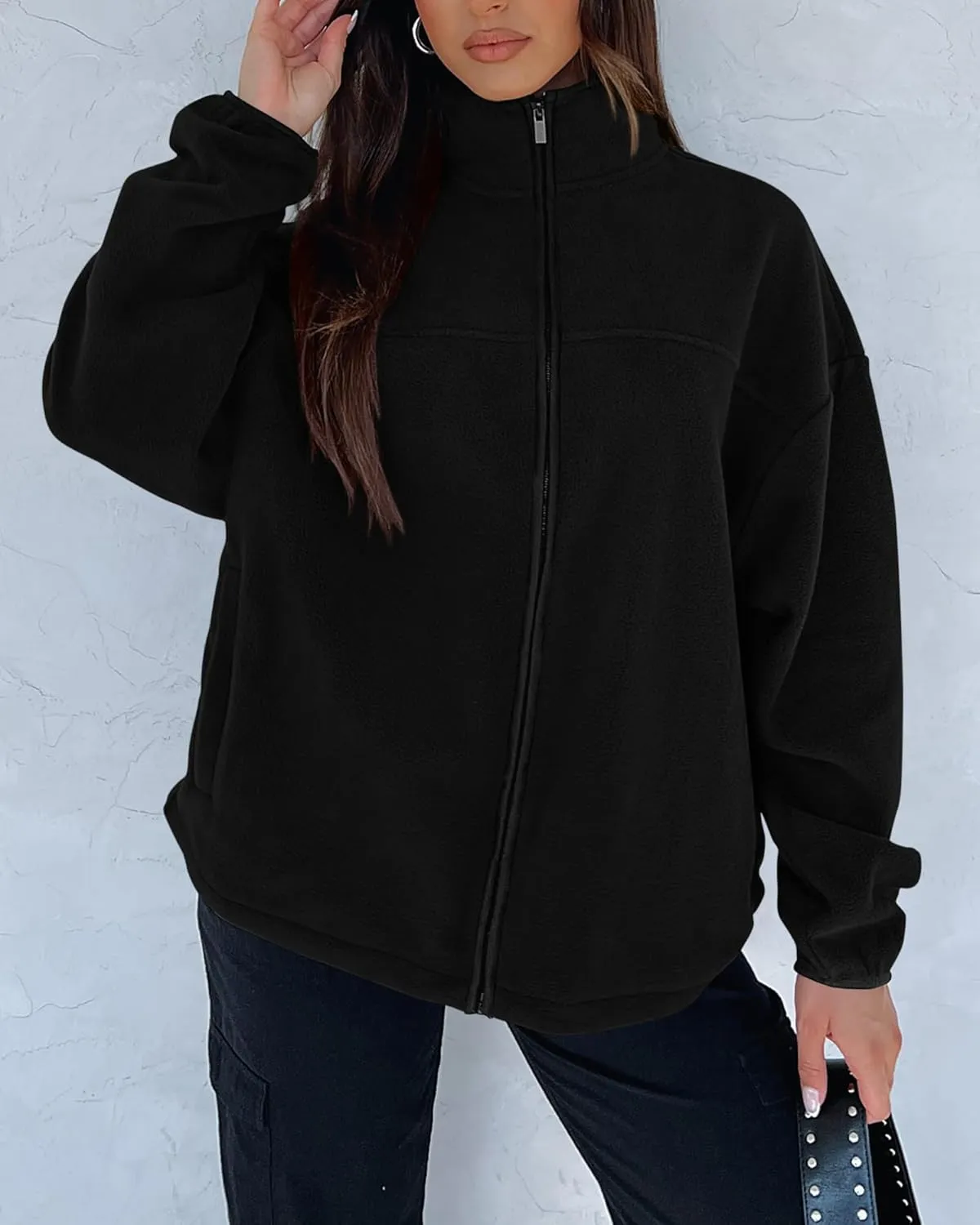 BTFBM Women's Fleece Jackets Fall Winter Clothes 2025 Stand Collar Outwear Jacket Zip Up Casual Fuzzy Coats Pockets
