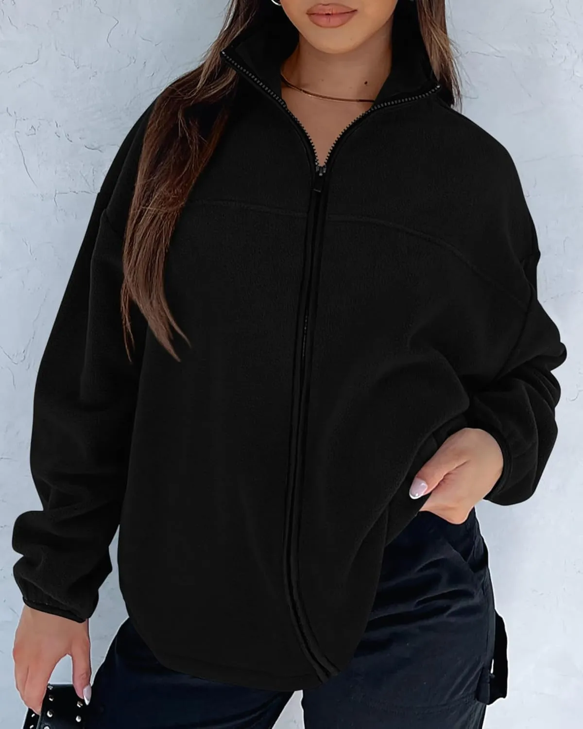 BTFBM Women's Fleece Jackets Fall Winter Clothes 2025 Stand Collar Outwear Jacket Zip Up Casual Fuzzy Coats Pockets