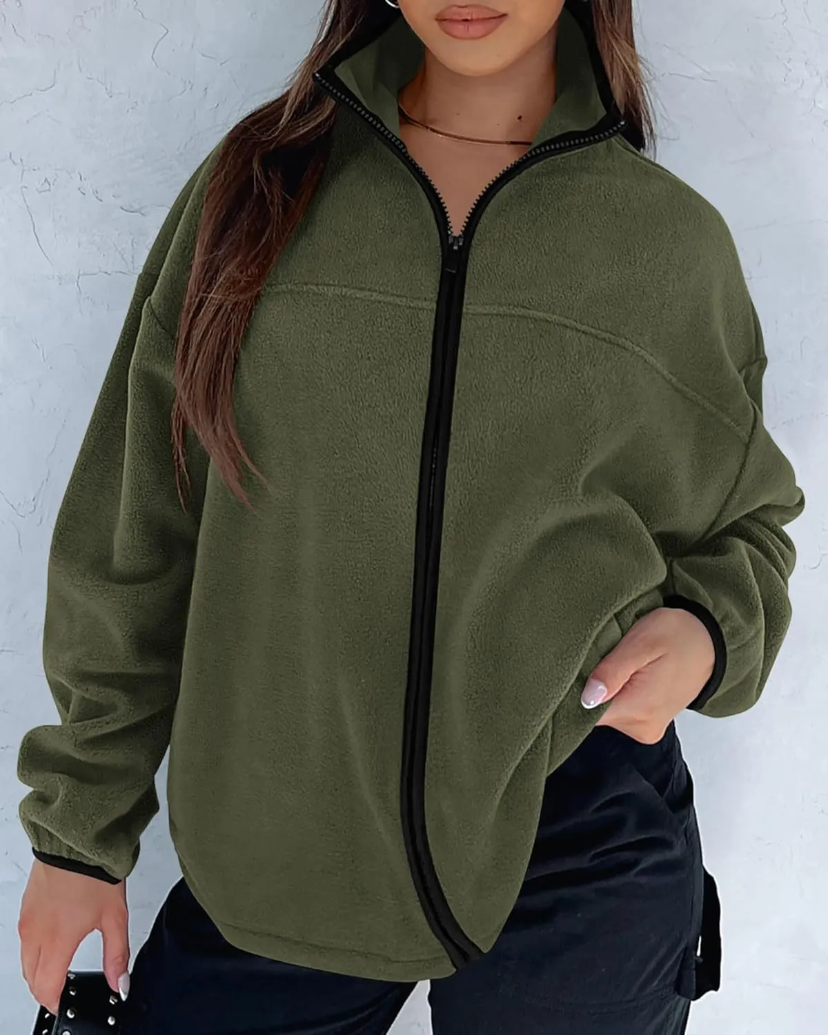 BTFBM Women's Fleece Jackets Fall Winter Clothes 2025 Stand Collar Outwear Jacket Zip Up Casual Fuzzy Coats Pockets