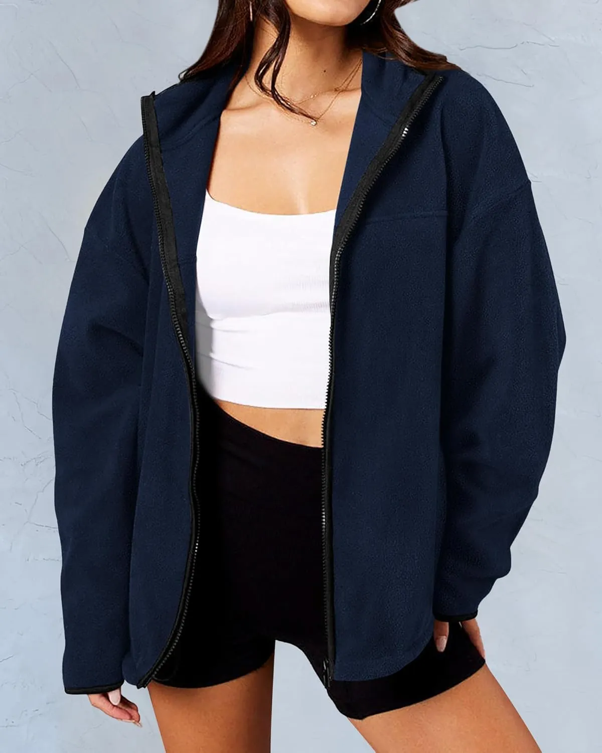 BTFBM Women's Zip Up Fleece Jackets Stand Collar 2024 Fall Winter Outerwear Casual Fuzzy Coats with Pockets