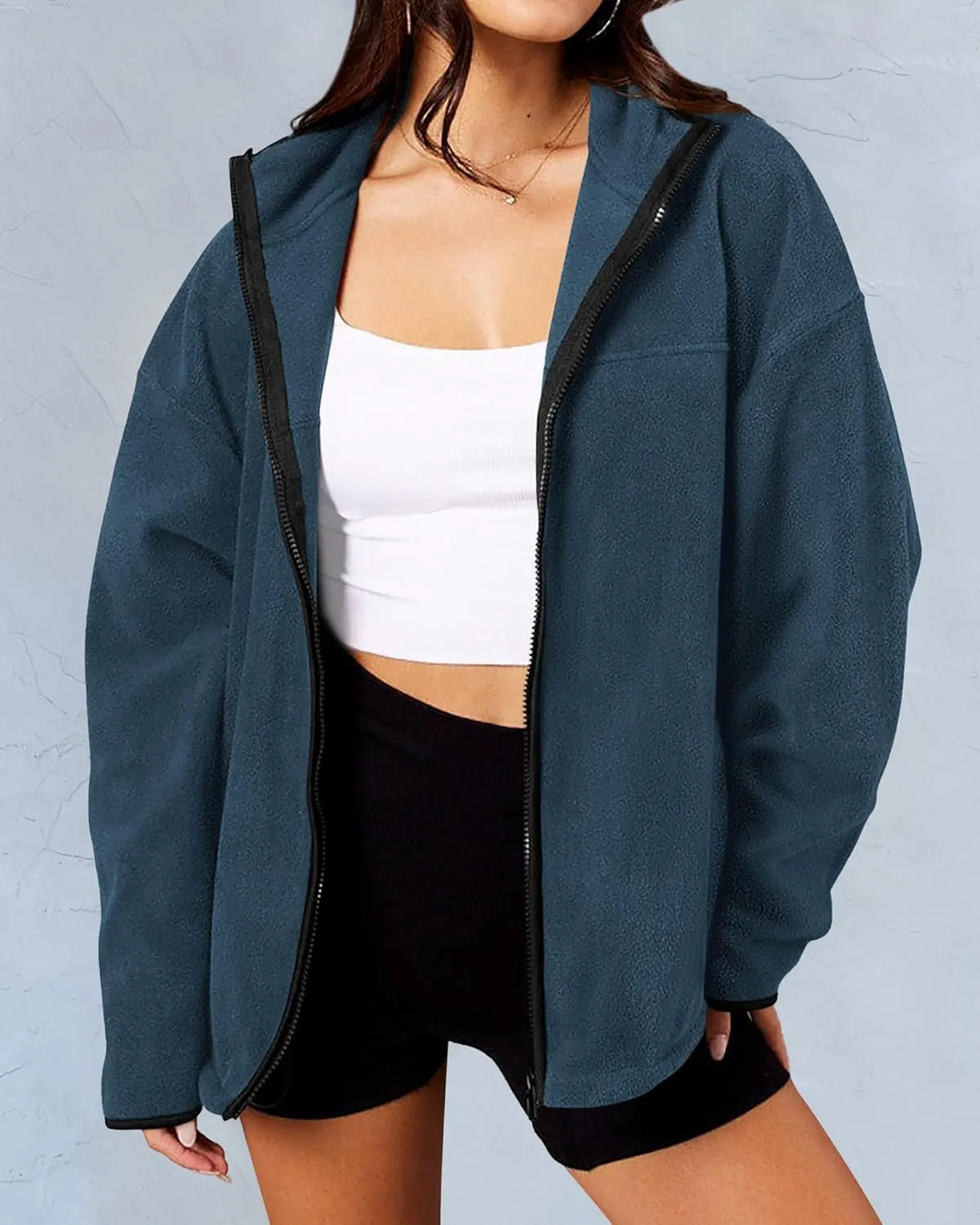 BTFBM Women's Zip Up Fleece Jackets Stand Collar 2024 Fall Winter Outerwear Casual Fuzzy Coats with Pockets