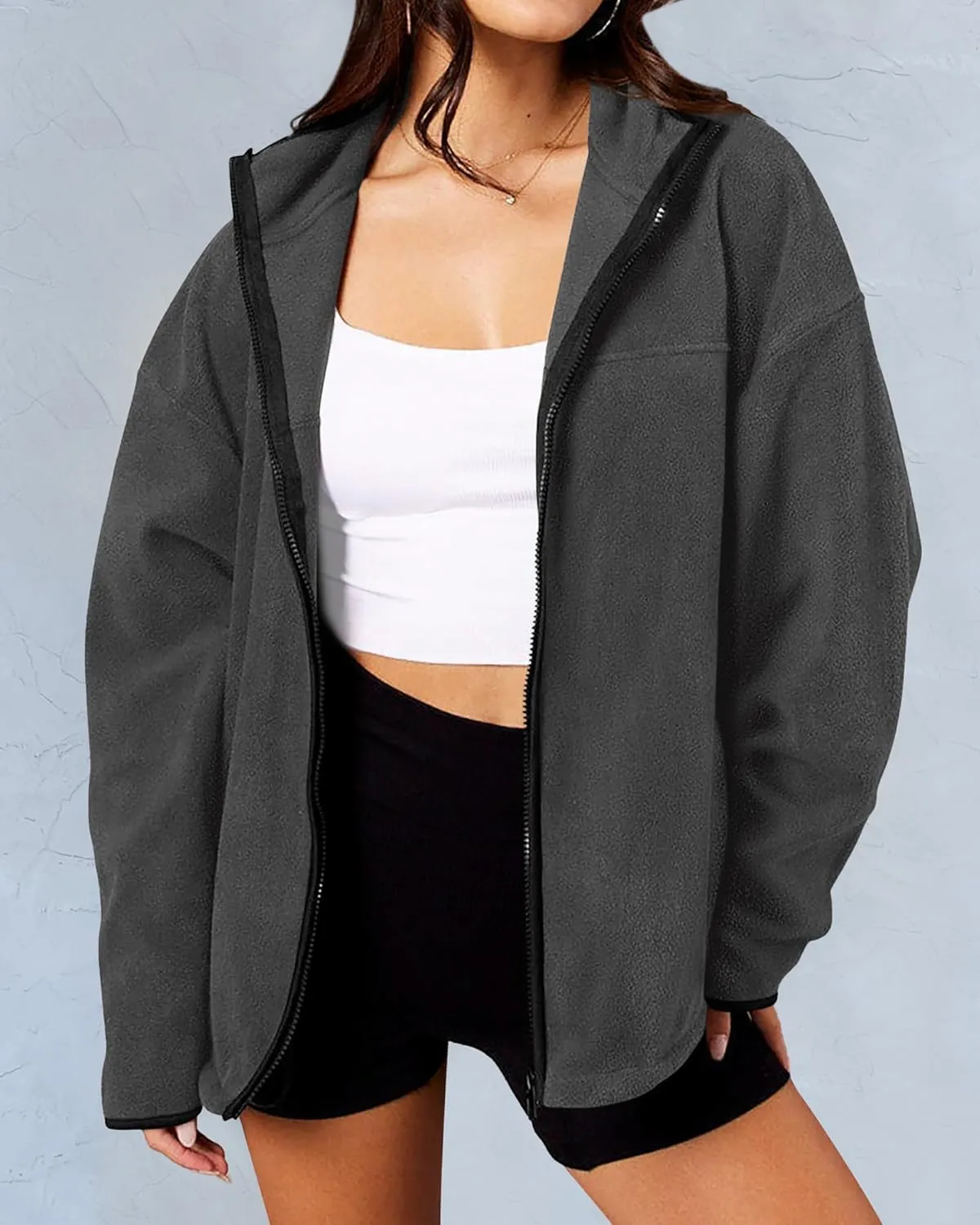 BTFBM Women's Zip Up Fleece Jackets Stand Collar 2024 Fall Winter Outerwear Casual Fuzzy Coats with Pockets