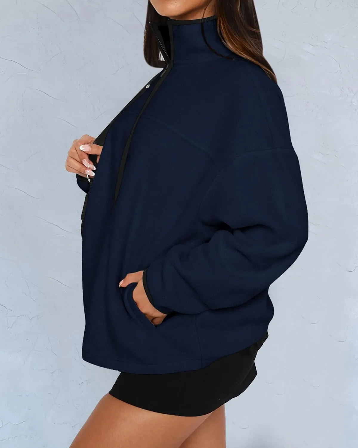 BTFBM Women's Zip Up Fleece Jackets Stand Collar 2024 Fall Winter Outerwear Casual Fuzzy Coats with Pockets