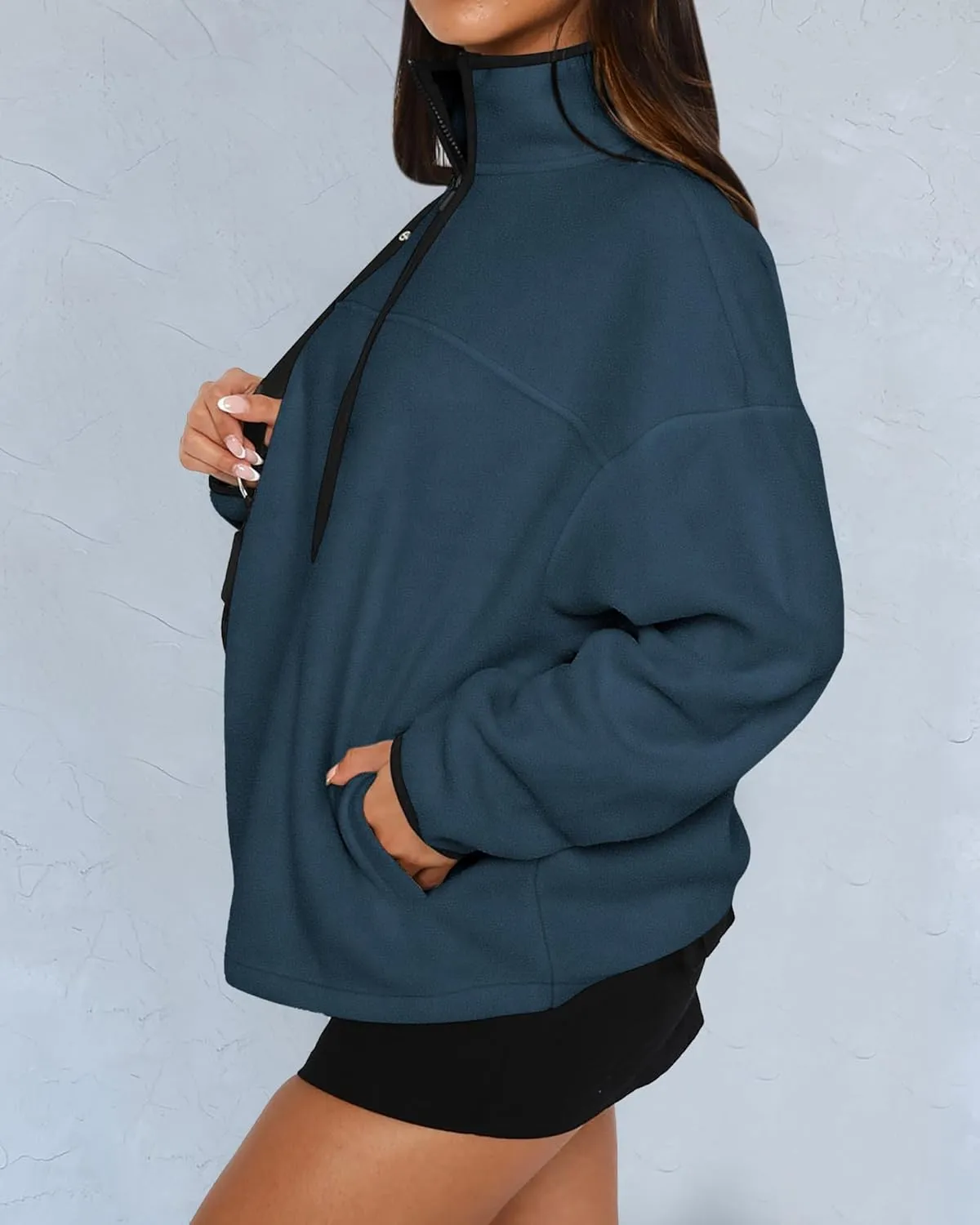 BTFBM Women's Zip Up Fleece Jackets Stand Collar 2024 Fall Winter Outerwear Casual Fuzzy Coats with Pockets