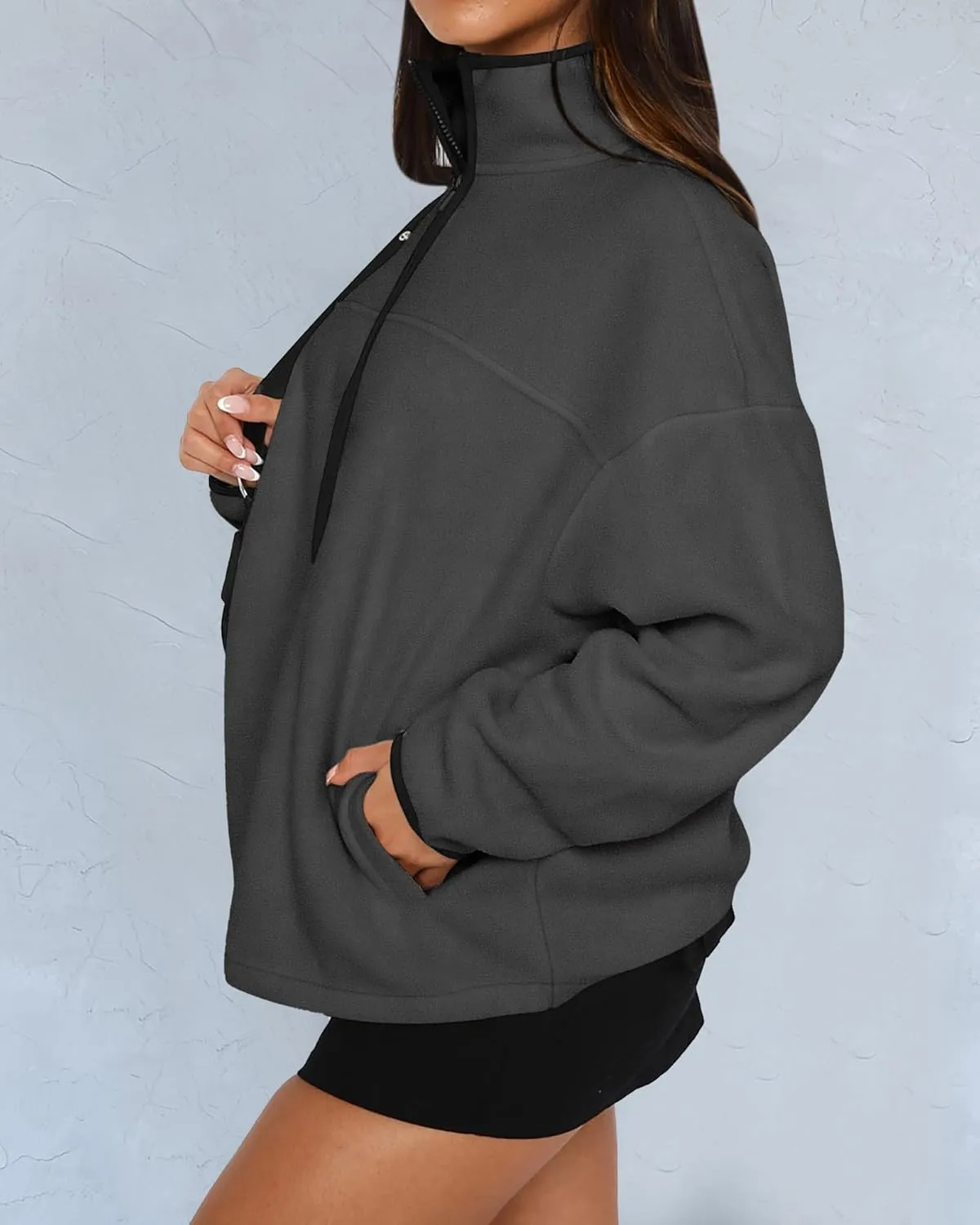 BTFBM Women's Zip Up Fleece Jackets Stand Collar 2024 Fall Winter Outerwear Casual Fuzzy Coats with Pockets