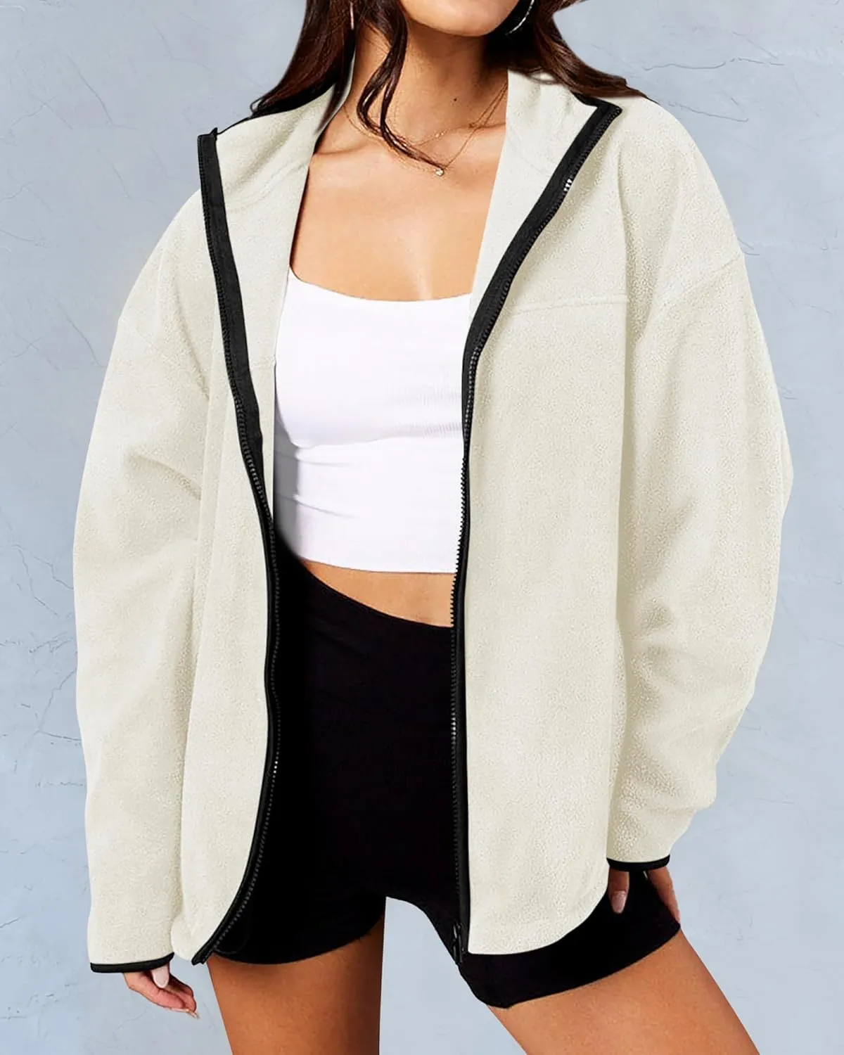 BTFBM Women's Zip Up Fleece Jackets Stand Collar 2024 Fall Winter Outerwear Casual Fuzzy Coats with Pockets