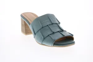 Bueno Elda B2014-427 Womens Blue Leather Slip On Mules Heels Shoes
