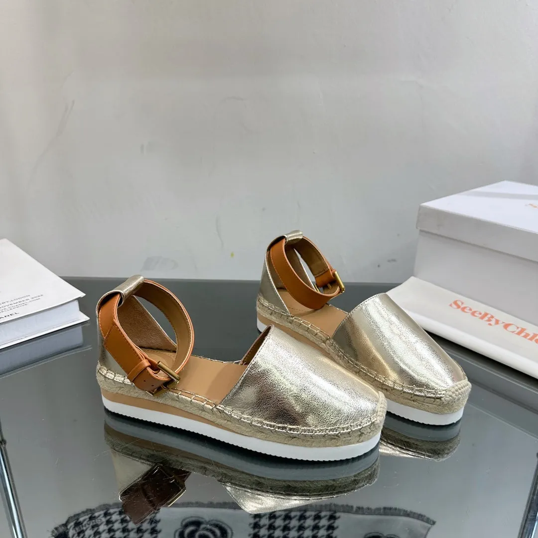 CALFSKIN RAFFIA WOVEN LIGHT SEE GOLD Cost-efficient SANDAL IN CHLOÉ AND BY Seasonal sale ESPADRILLES