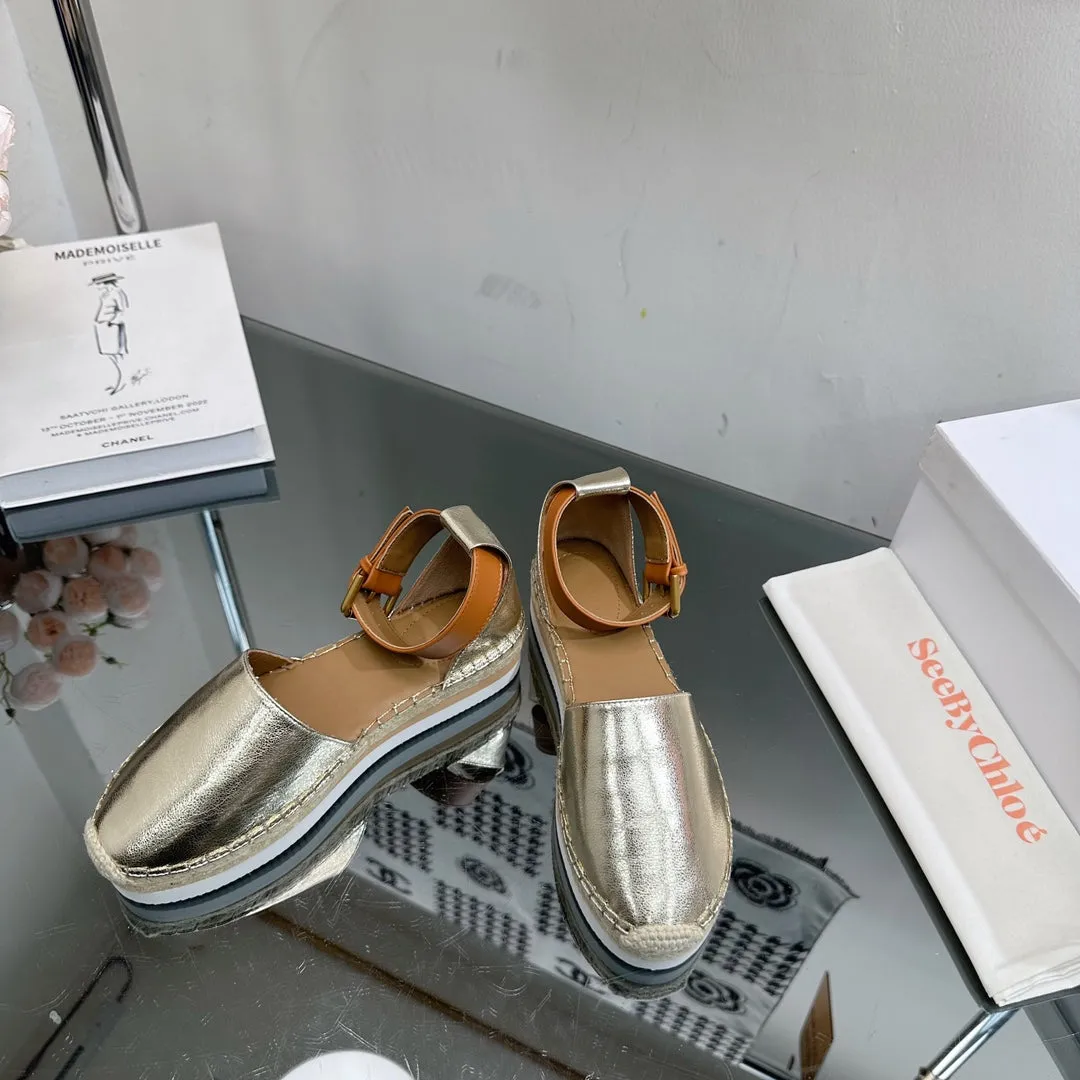 CALFSKIN RAFFIA WOVEN LIGHT SEE GOLD Cost-efficient SANDAL IN CHLOÉ AND BY Seasonal sale ESPADRILLES