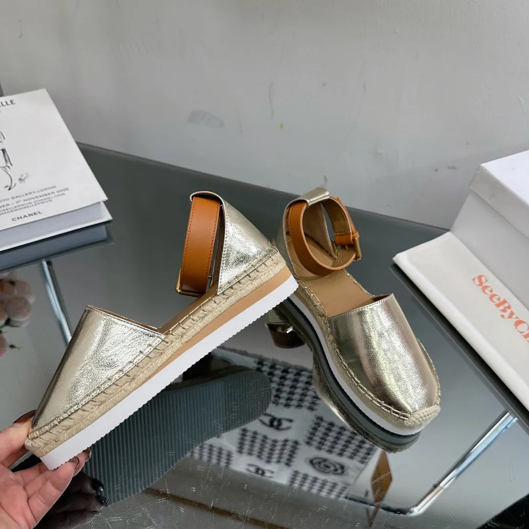 CALFSKIN RAFFIA WOVEN LIGHT SEE GOLD Cost-efficient SANDAL IN CHLOÉ AND BY Seasonal sale ESPADRILLES