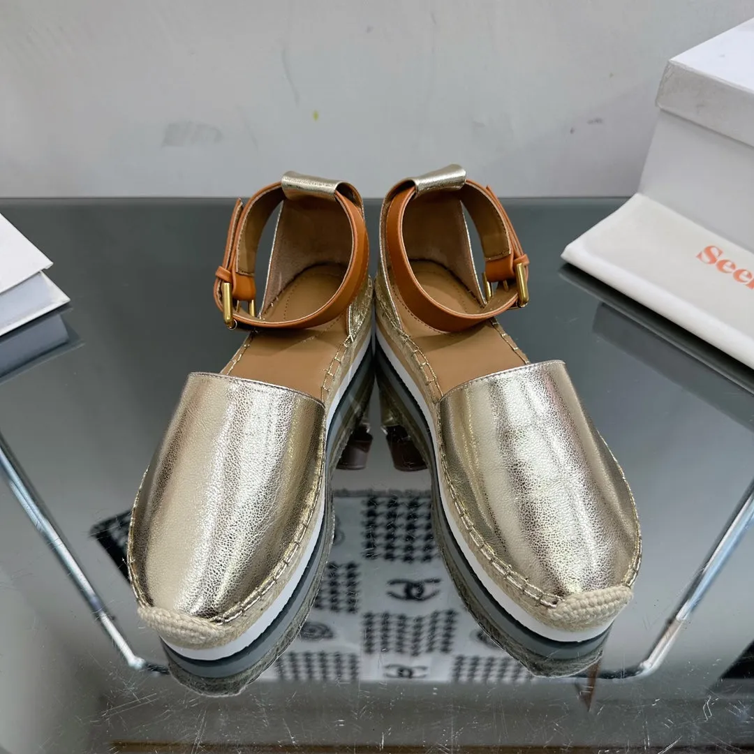 CALFSKIN RAFFIA WOVEN LIGHT SEE GOLD Cost-efficient SANDAL IN CHLOÉ AND BY Seasonal sale ESPADRILLES