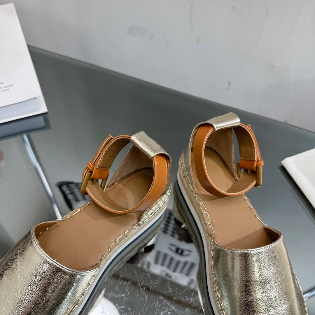 CALFSKIN RAFFIA WOVEN LIGHT SEE GOLD Cost-efficient SANDAL IN CHLOÉ AND BY Seasonal sale ESPADRILLES