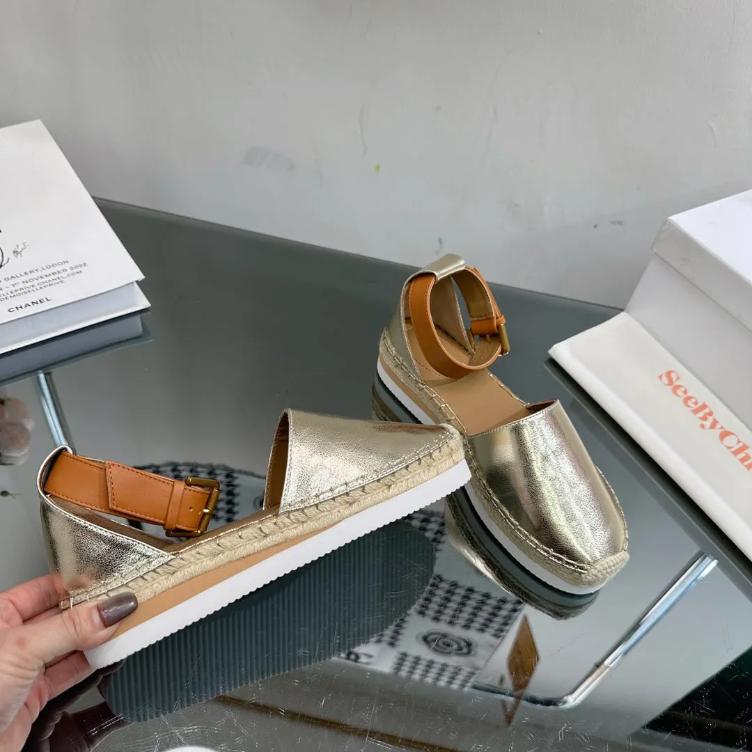 CALFSKIN RAFFIA WOVEN LIGHT SEE GOLD Cost-efficient SANDAL IN CHLOÉ AND BY Seasonal sale ESPADRILLES