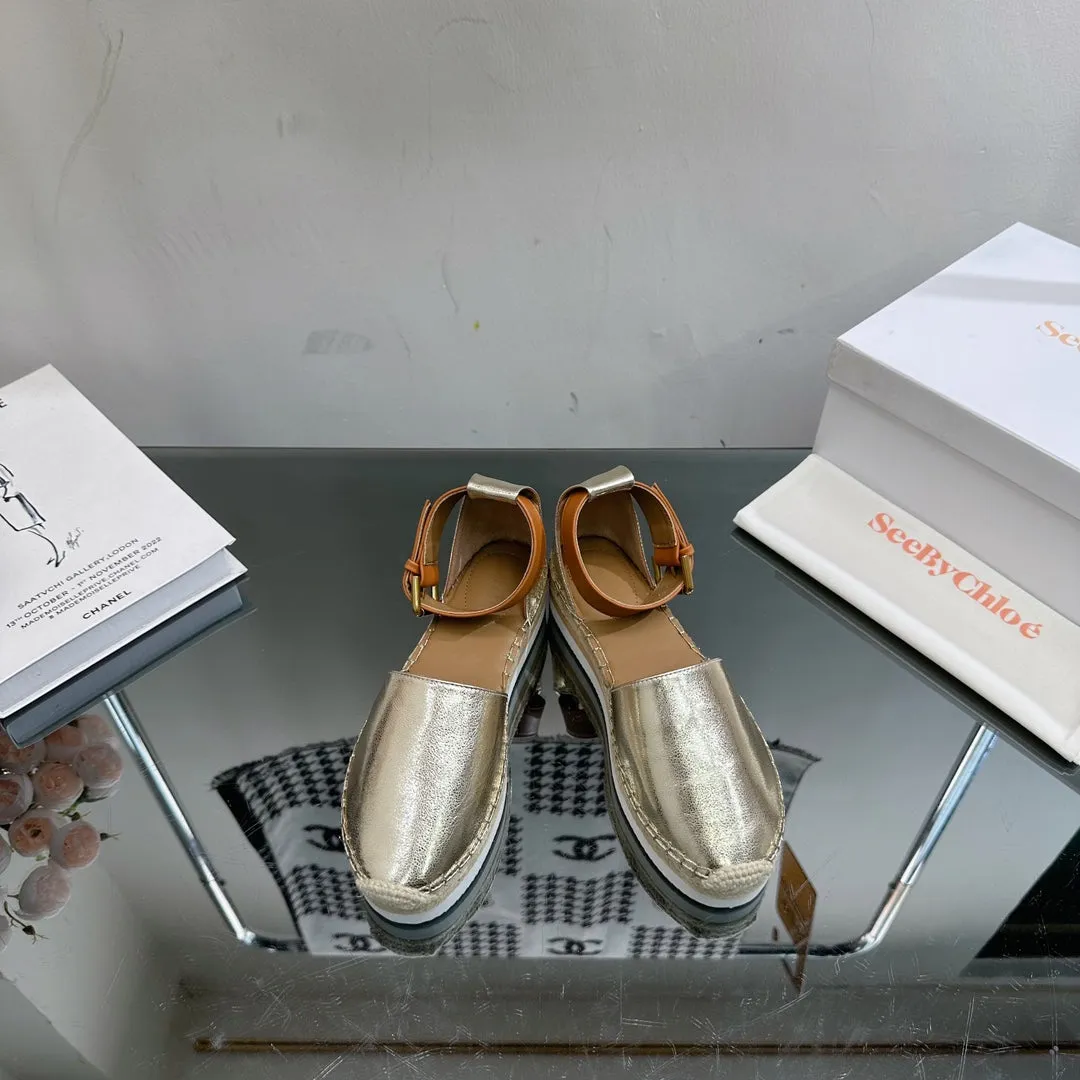 CALFSKIN RAFFIA WOVEN LIGHT SEE GOLD Cost-efficient SANDAL IN CHLOÉ AND BY Seasonal sale ESPADRILLES