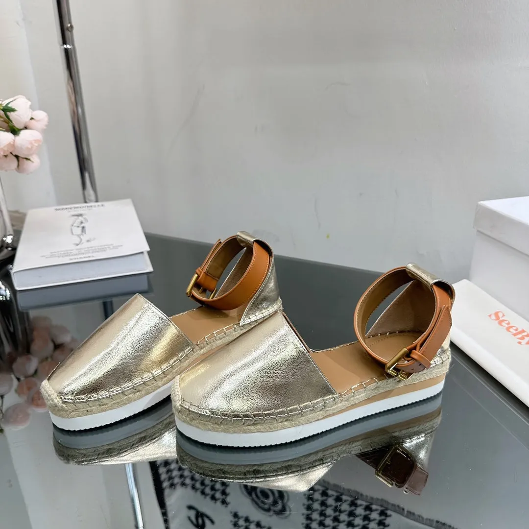 CALFSKIN RAFFIA WOVEN LIGHT SEE GOLD Cost-efficient SANDAL IN CHLOÉ AND BY Seasonal sale ESPADRILLES