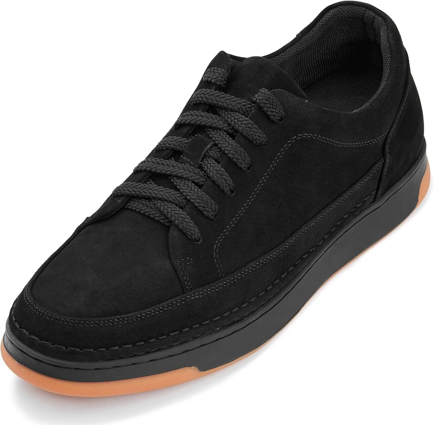 CALTO Men's Invisible Height Increasing Elevator Shoes - Noir Suede/Black & Gum Sole Premium Suede Leather Lace-up Fashion Sneakers - 2.6 Inches Taller - Y7933 - Size 10 D(M) US