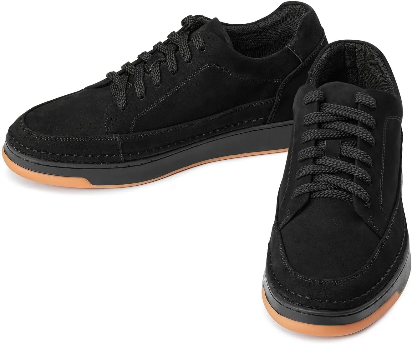 CALTO Men's Invisible Height Increasing Elevator Shoes - Noir Suede/Black & Gum Sole Premium Suede Leather Lace-up Fashion Sneakers - 2.6 Inches Taller - Y7933 - Size 10 D(M) US