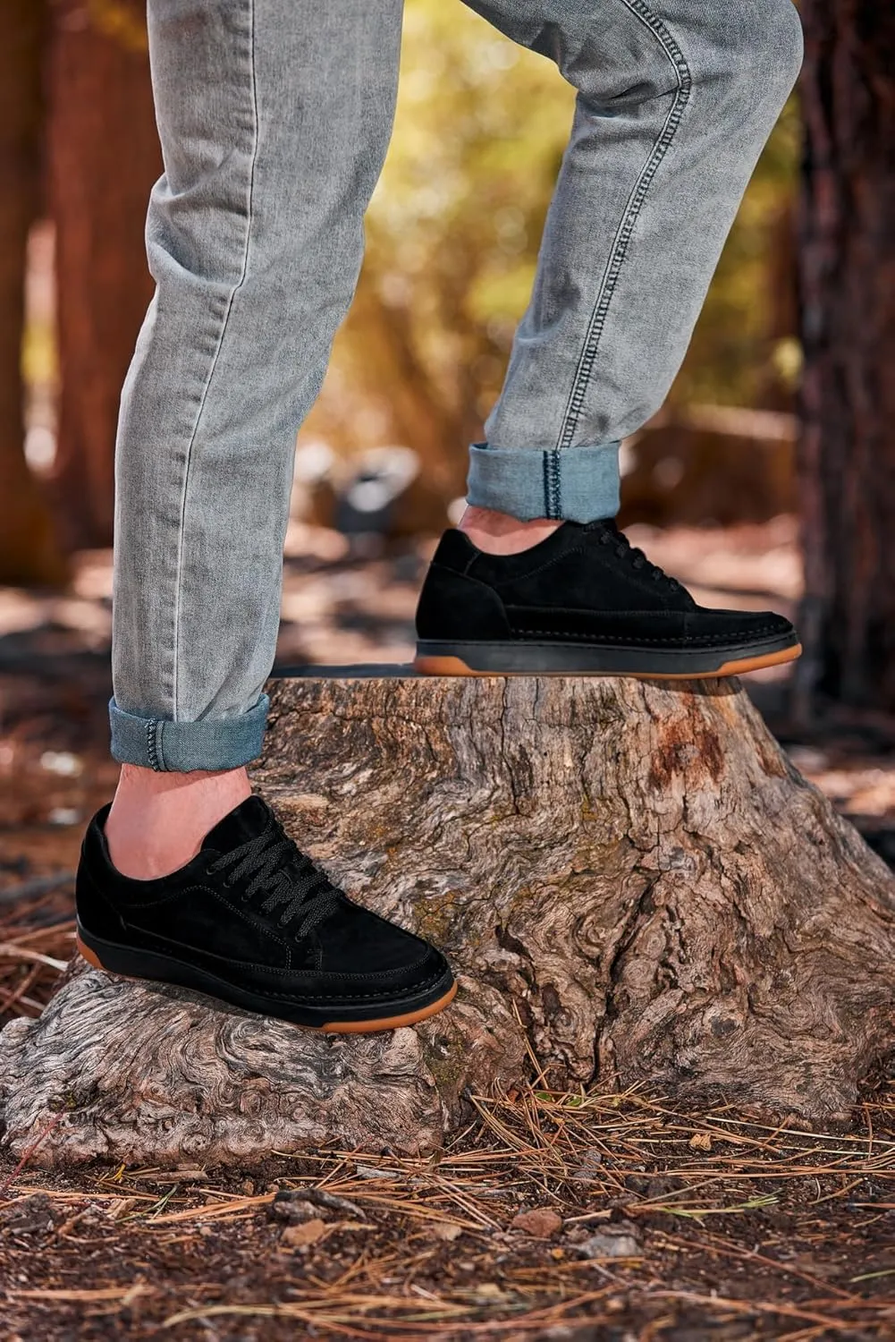 CALTO Men's Invisible Height Increasing Elevator Shoes - Noir Suede/Black & Gum Sole Premium Suede Leather Lace-up Fashion Sneakers - 2.6 Inches Taller - Y7933 - Size 10 D(M) US