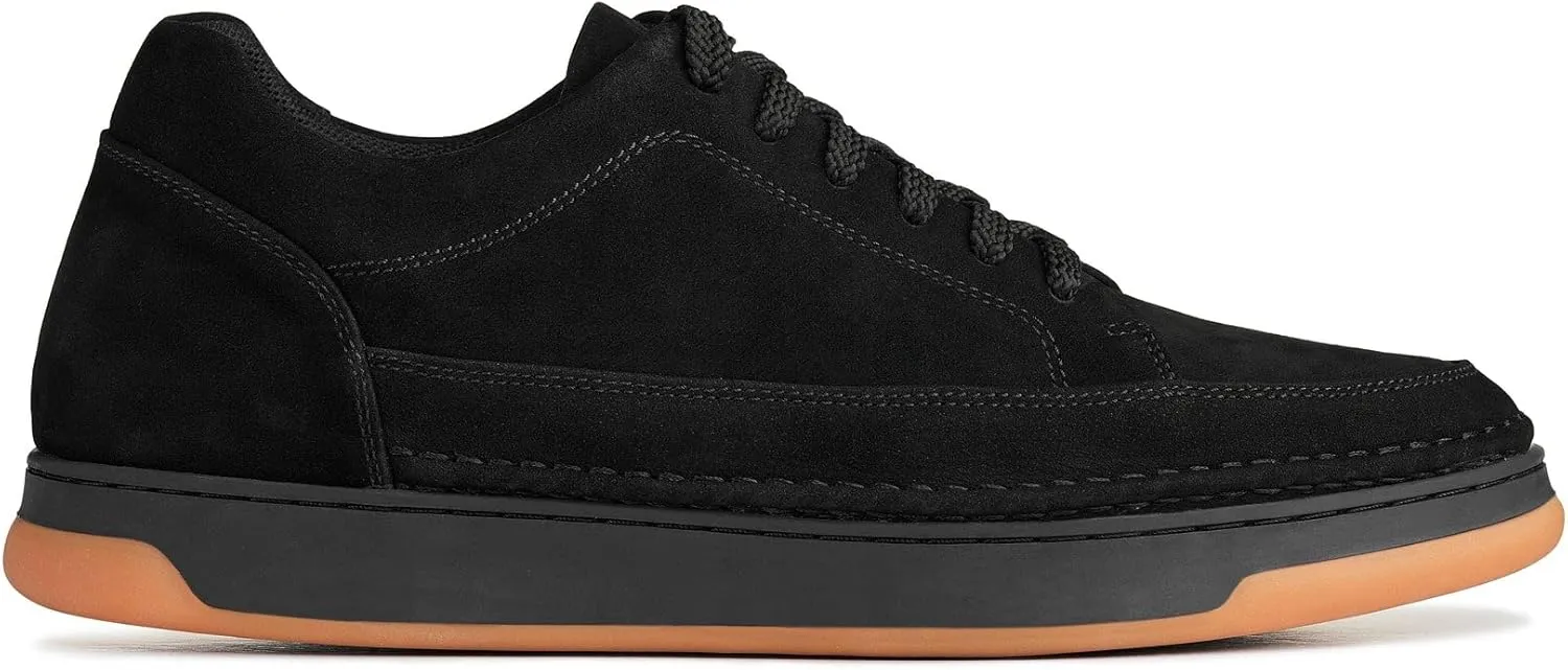 CALTO Men's Invisible Height Increasing Elevator Shoes - Noir Suede/Black & Gum Sole Premium Suede Leather Lace-up Fashion Sneakers - 2.6 Inches Taller - Y7933 - Size 10 D(M) US