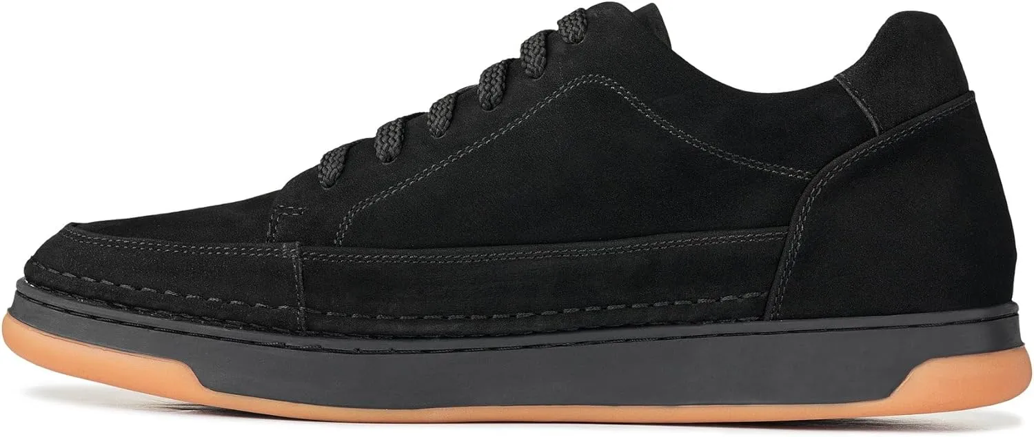 CALTO Men's Invisible Height Increasing Elevator Shoes - Noir Suede/Black & Gum Sole Premium Suede Leather Lace-up Fashion Sneakers - 2.6 Inches Taller - Y7933 - Size 10 D(M) US