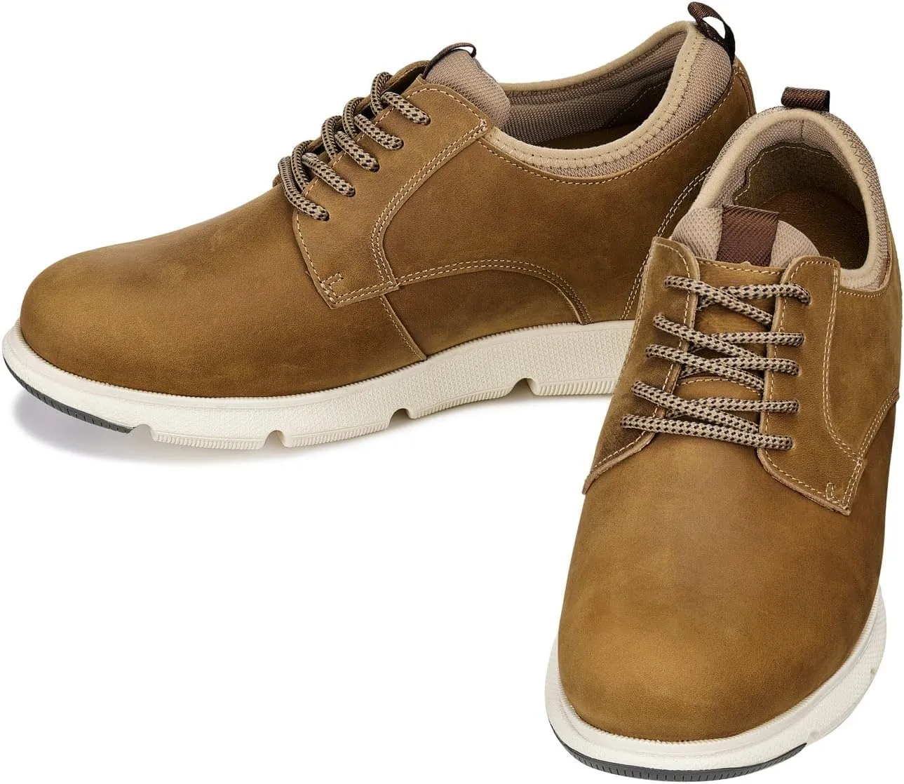 CALTO Men's Invisible Height Increasing Elevator Shoes - Tan Brown Lace-up Premium Leather Casual Derby - 3.3 Inches Taller - J1200 - Size 10 D(M) US
