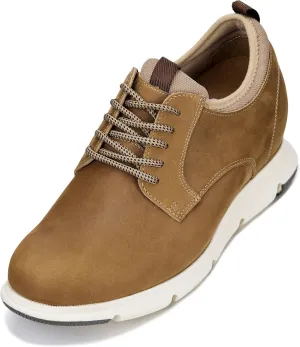 CALTO Men's Invisible Height Increasing Elevator Shoes - Tan Brown Lace-up Premium Leather Casual Derby - 3.3 Inches Taller - J1200 - Size 10 D(M) US