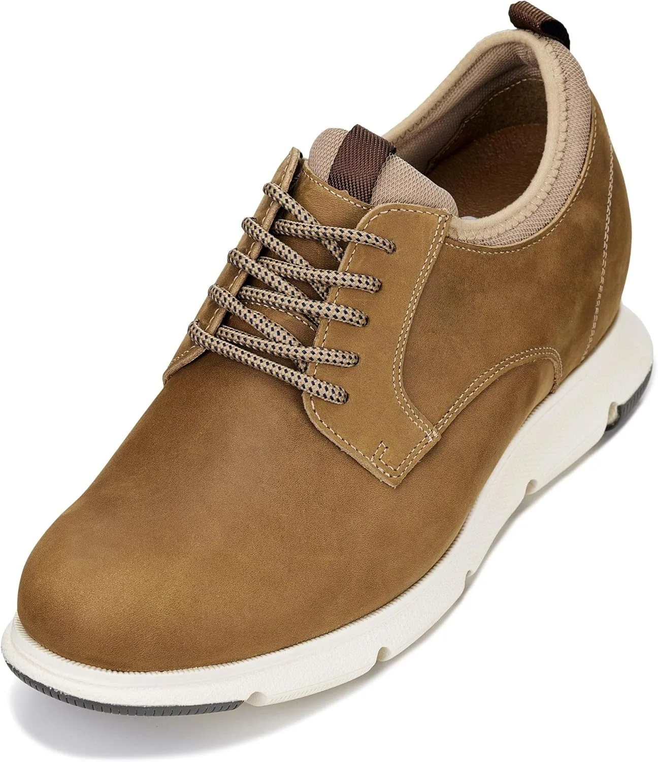 CALTO Men's Invisible Height Increasing Elevator Shoes - Tan Brown Lace-up Premium Leather Casual Derby - 3.3 Inches Taller - J1200 - Size 10 D(M) US