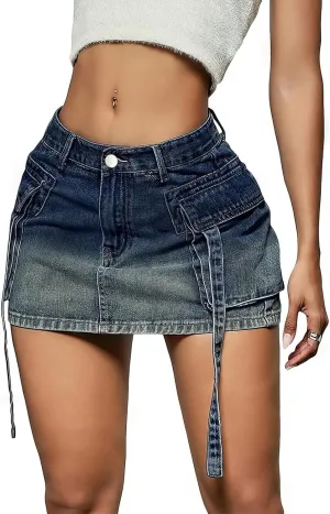 Cargo Skirt Women y2k Button Mini Jeans Skirt Denim Skirt with Pocket Low Waist
