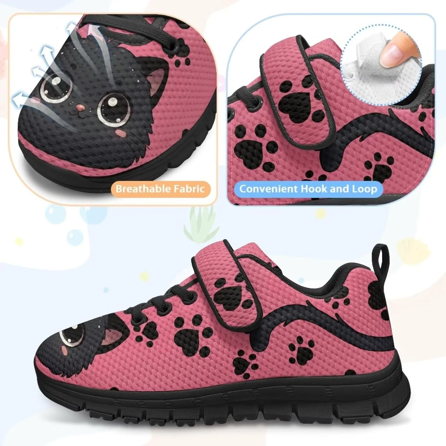 Cat Print Wide Barefoot Shoes for Boys Girls Winter Sneakers Running Shoe Athletic Walking Sneaker