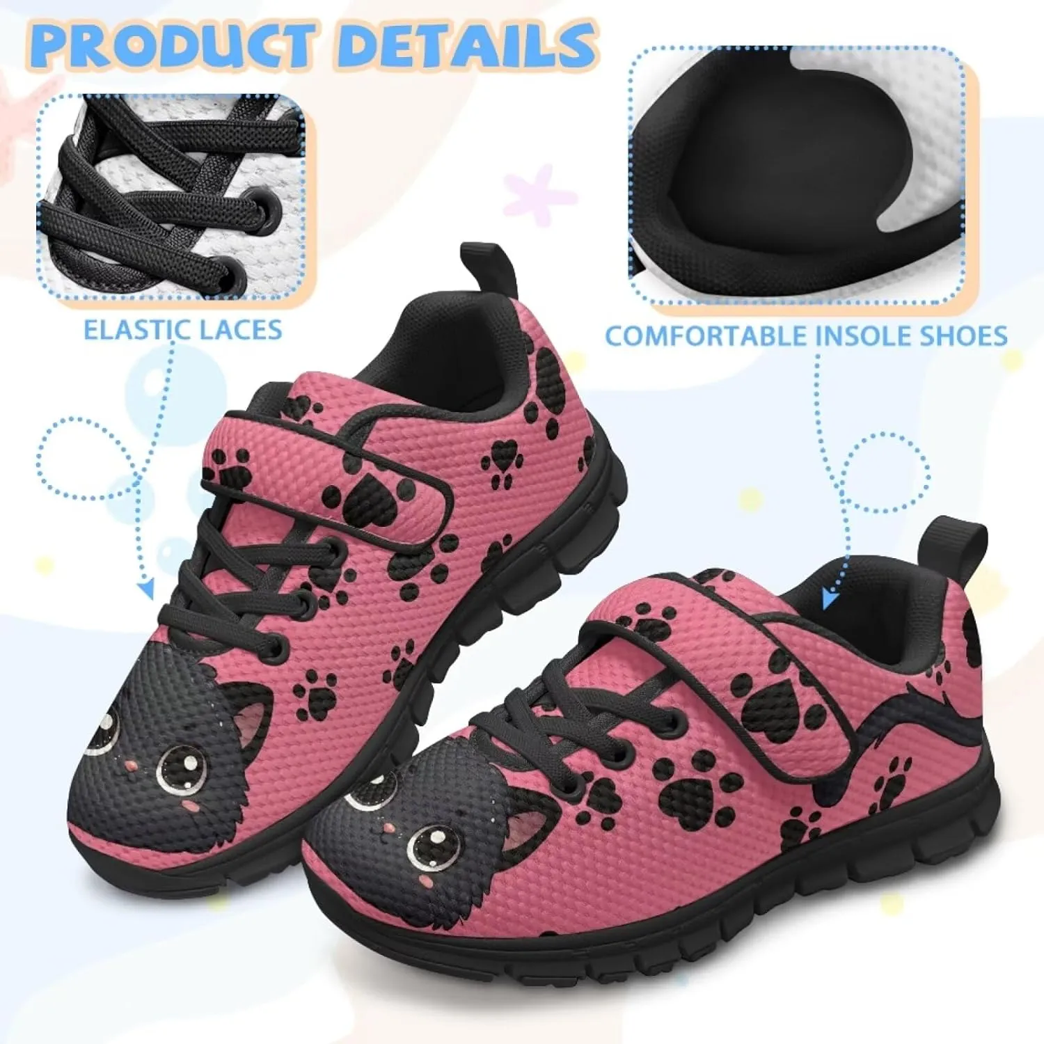 Cat Print Wide Barefoot Shoes for Boys Girls Winter Sneakers Running Shoe Athletic Walking Sneaker