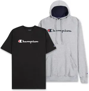 Champion Hoodie and T Shirt Big and Tall 2 Pack - Pullover Sweatshirt & Tee Pack