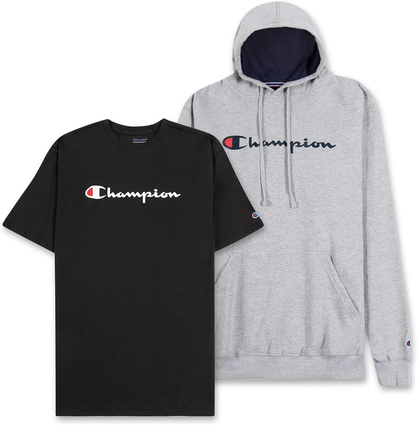 Champion Hoodie and T Shirt Big and Tall 2 Pack - Pullover Sweatshirt & Tee Pack