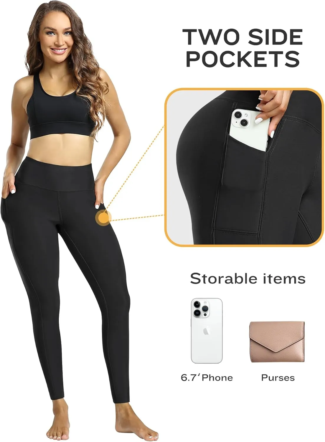 CHRLEISURE Fleece Lined Leggings Women with Pockets - Winter Warm Thermal Thick Tights High Waisted Yoga Pants