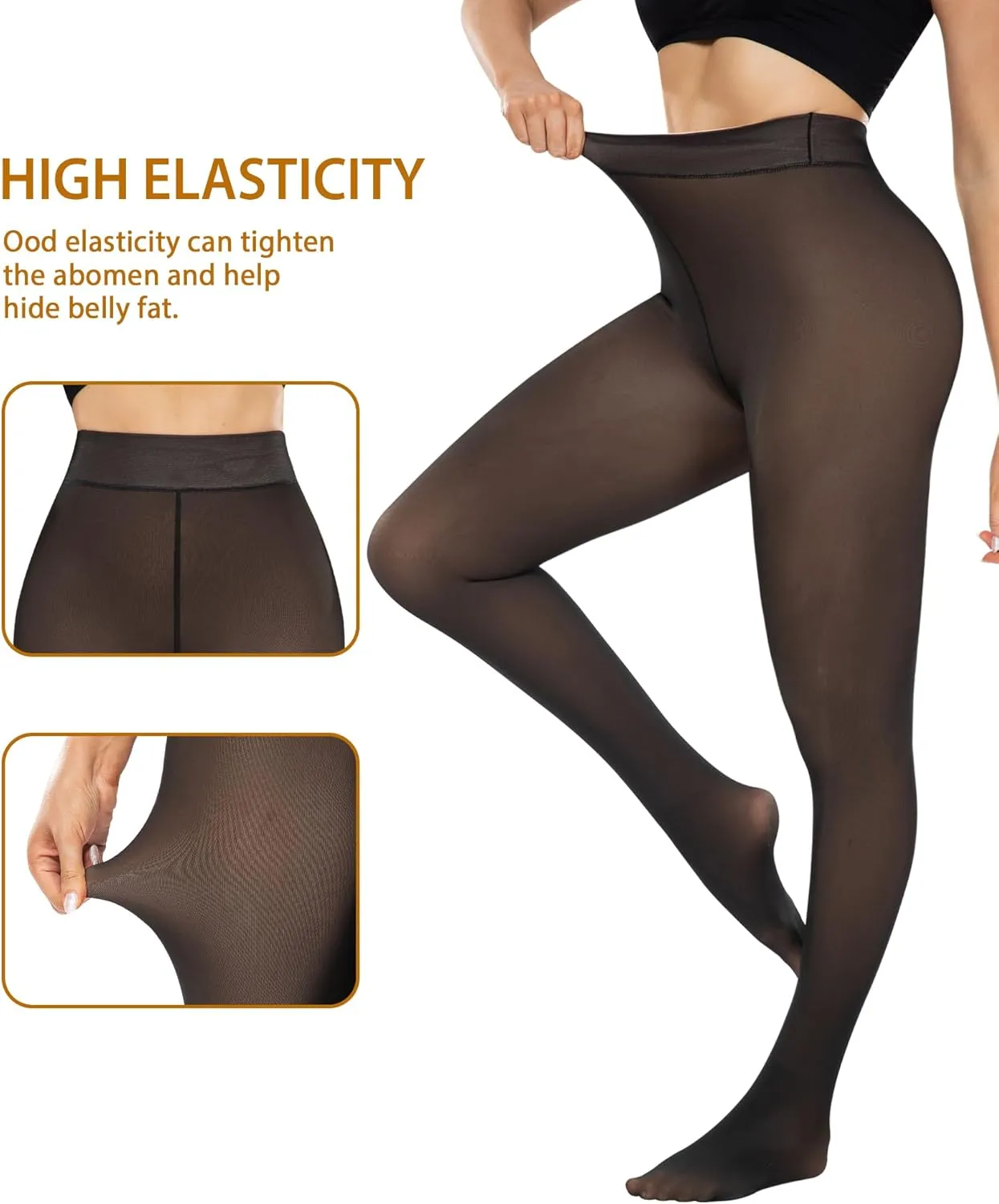 CHRLEISURE Women's Fleece Lined Tights - Fake Sheer Warm Pantyhose Thick Leggings