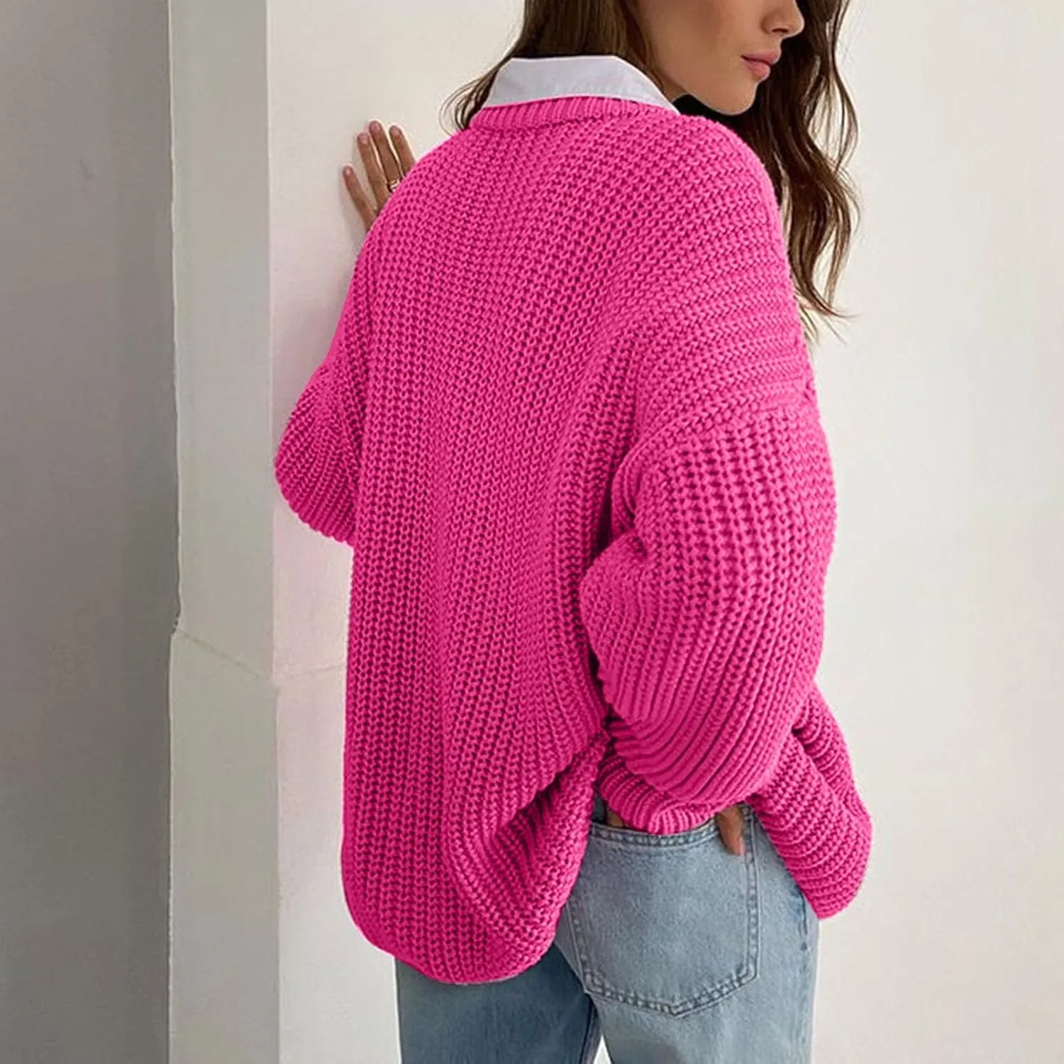Chunky Knit Winter Sweater for Women Casual Loose Oversized Long Sleeve Crewneck Pullover Sweaters Jumper Tops