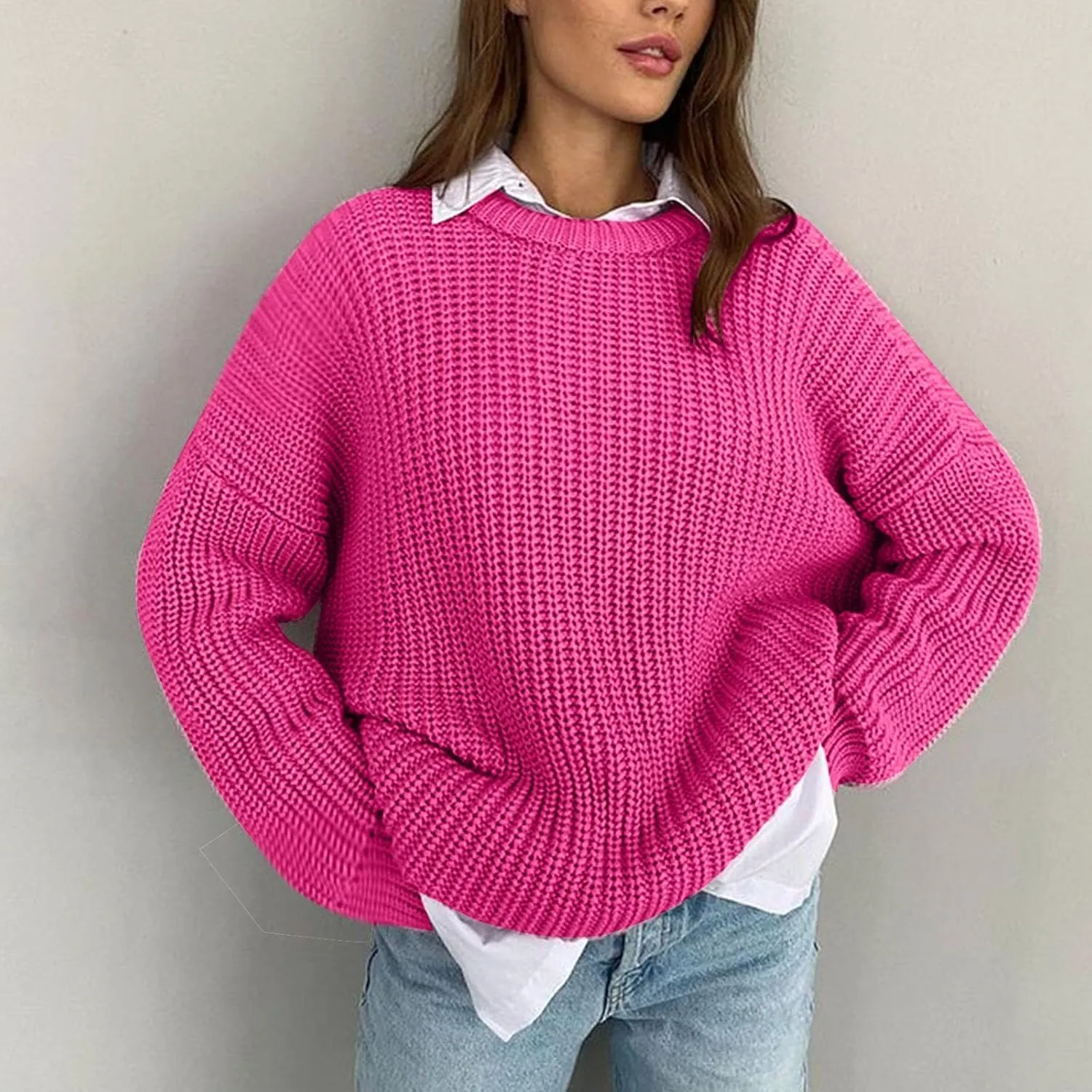 Chunky Knit Winter Sweater for Women Casual Loose Oversized Long Sleeve Crewneck Pullover Sweaters Jumper Tops