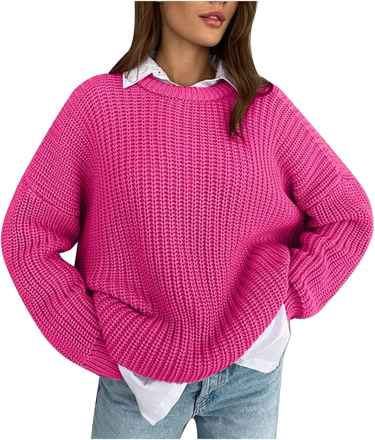 Chunky Knit Winter Sweater for Women Casual Loose Oversized Long Sleeve Crewneck Pullover Sweaters Jumper Tops