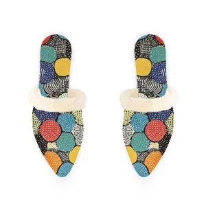 Colorful Dot Matrix Fur-Lined Mules