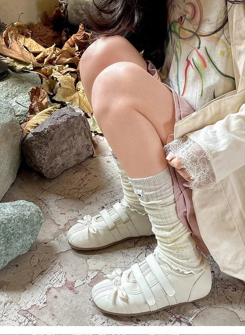 Comfort Wear Shoes Bows Ballet Sneakers for Women Round Toe Sneakerina Athleisure Lolita Flats Cute Y2K Retro Kawaii Elegant Dressy Fashion Trendy Tennis Trainers Back to School Spring Summer Outdoors