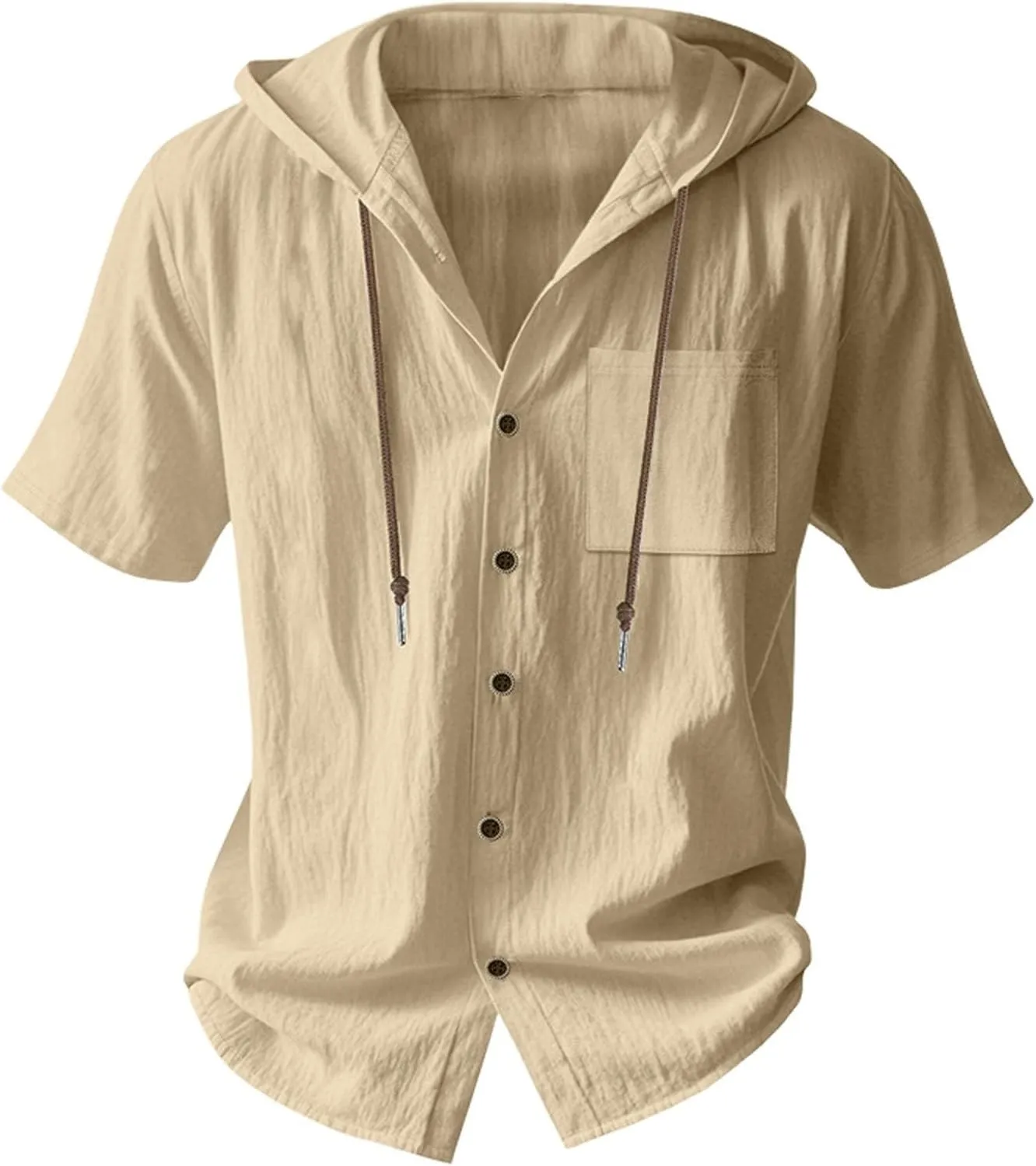 Cotton Linen Hoodie for Men Summer Hooded Sleeve Sleeve Button Down Beach Hippie Shirt Casual Lightweight Soft Tops
