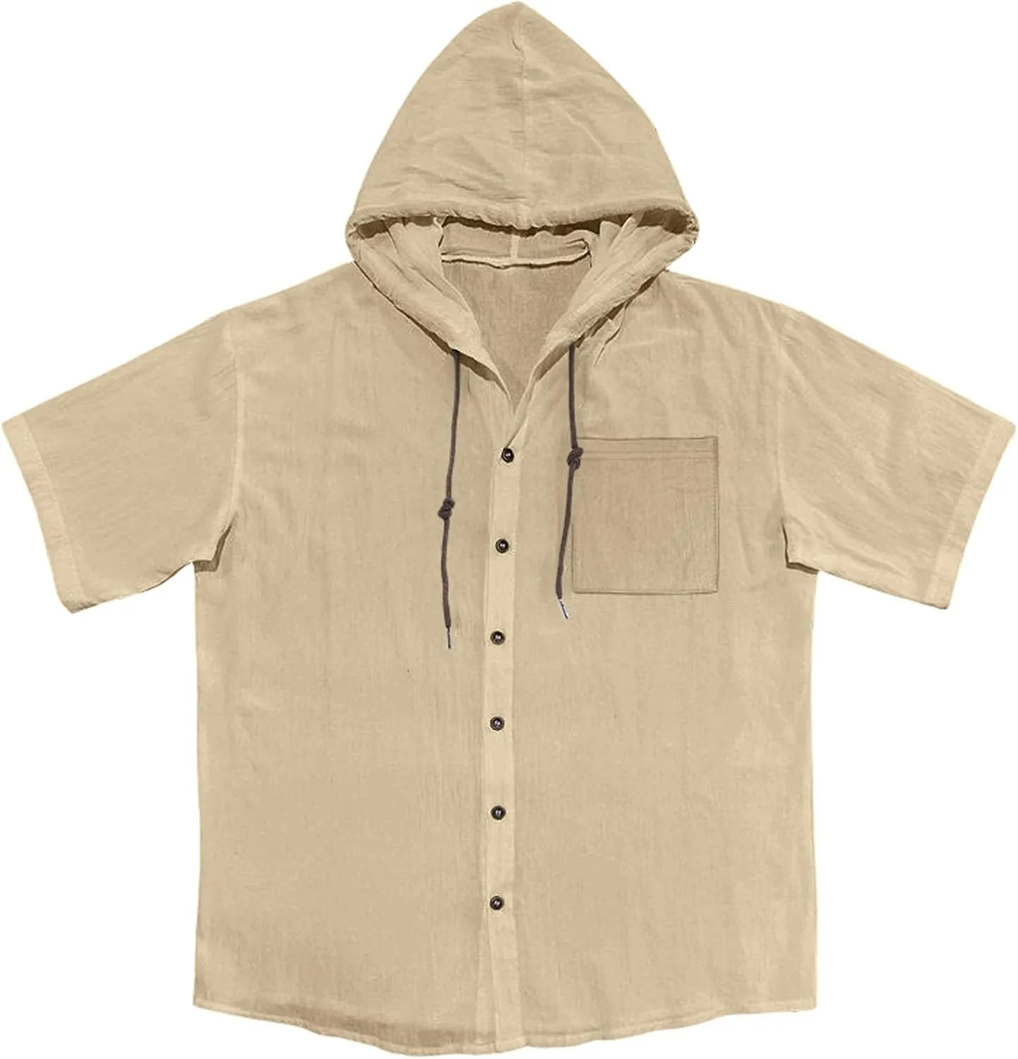 Cotton Linen Hoodie for Men Summer Hooded Sleeve Sleeve Button Down Beach Hippie Shirt Casual Lightweight Soft Tops