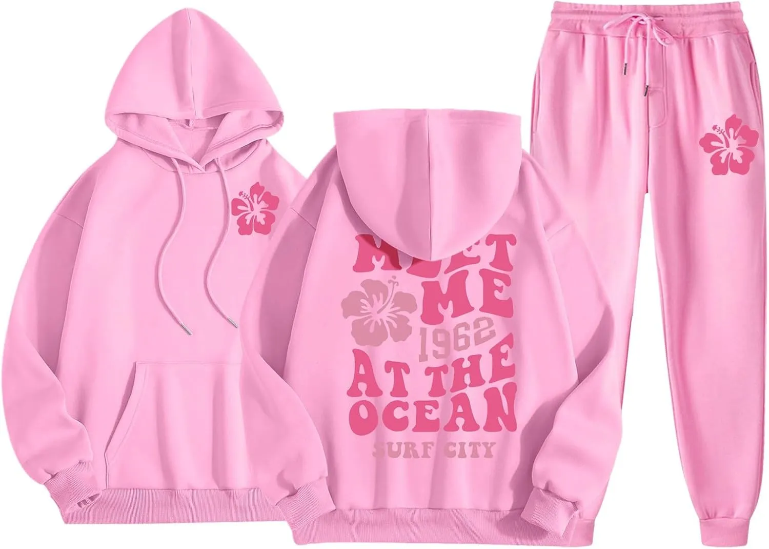 Cute 2 Piece Outfits for Women Teen Girls Preppy Puff 2024 Fall Fleece Pocket Drawstring Pullover Oversized Sweatpant
