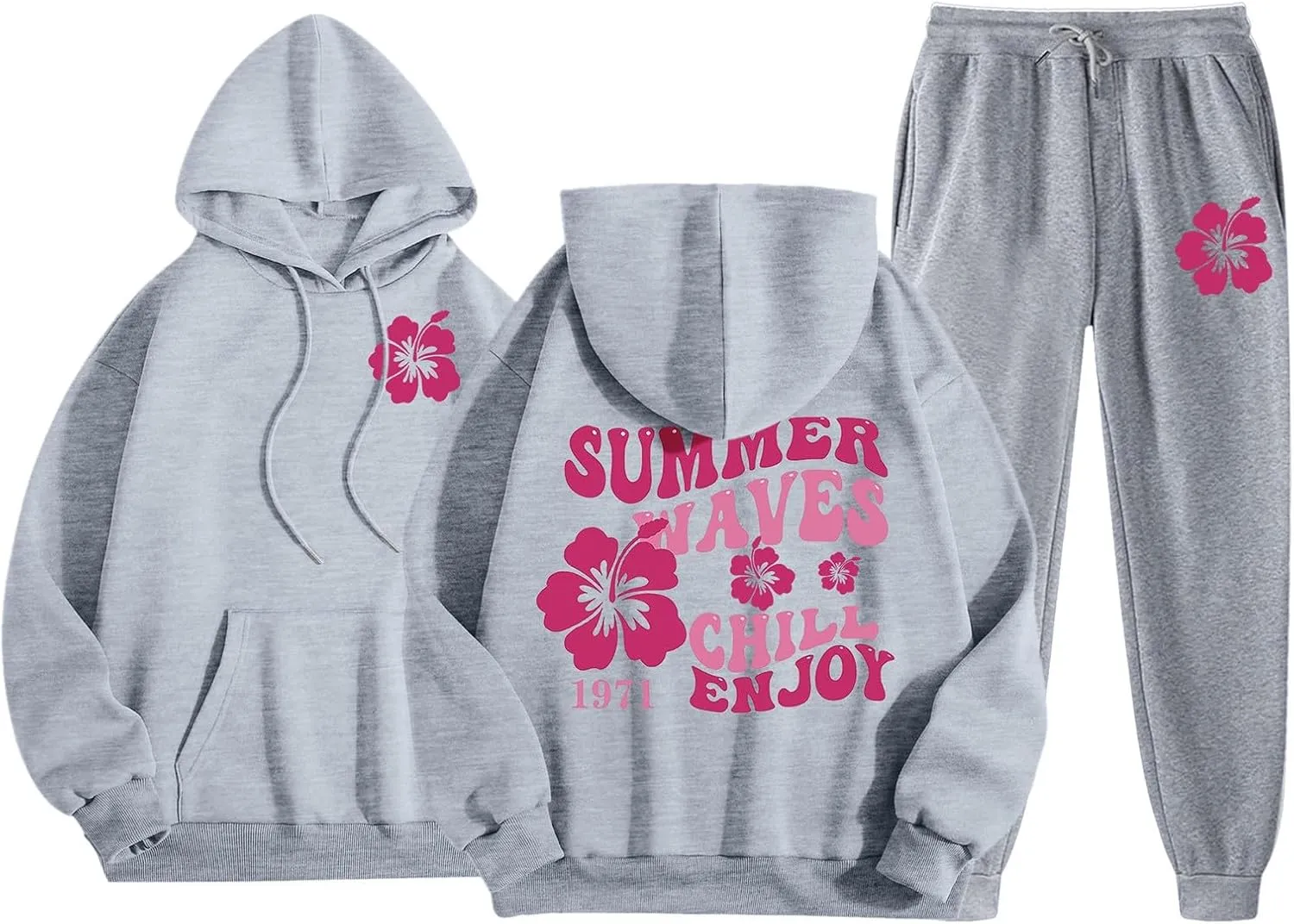 Cute 2 Piece Outfits for Women Teen Girls Preppy Puff 2024 Fall Fleece Pocket Drawstring Pullover Oversized Sweatpant