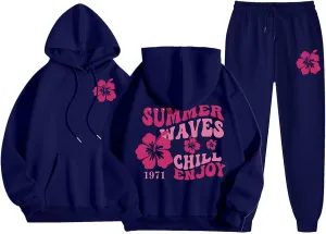 Cute Beach Sweatsuits Women 2 Piece Outfit Meet Me at The 1962 Pink Tree Graphic Hoodie with Sweatpants Cute Tracksuit