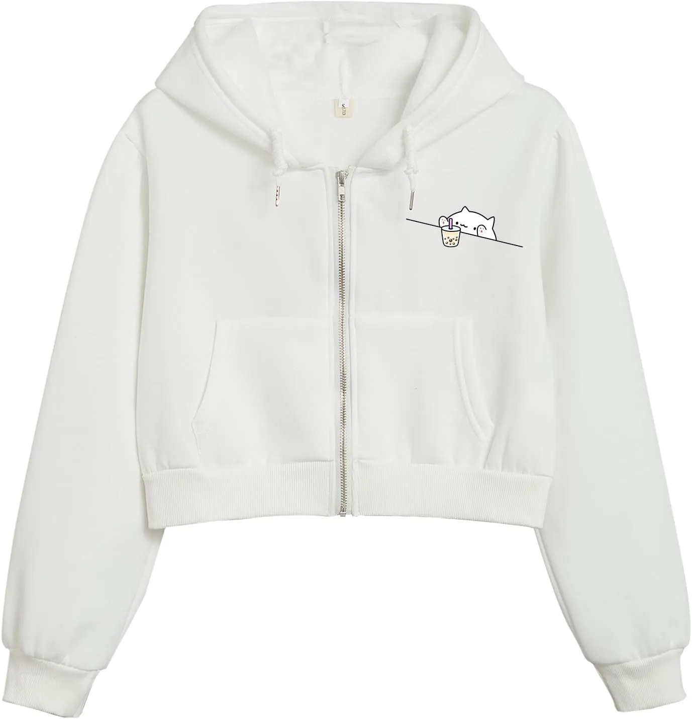 Cute Cropped Zip Up Hoodie for Teen Girls Cartoon Cat Graphic Kawaii Aesthetic Pockets Hooded Sweatshirts Jackets